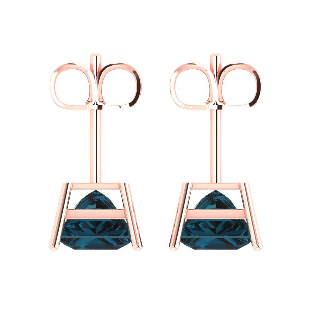 4 ctw London Blue Topaz Studs Earrings | 7.0mm Princess Cut White Gold Push Back | December Birthstone