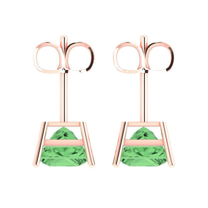 4 ctw Green Zirconia Studs Earrings | 7.0mm Princess Cut White Gold Push Back | April Birthstone
