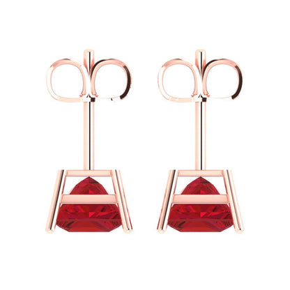 4 ctw Pink Tourmaline Studs Earrings | 7.0mm Princess Cut White Gold Push Back | April Birthstone