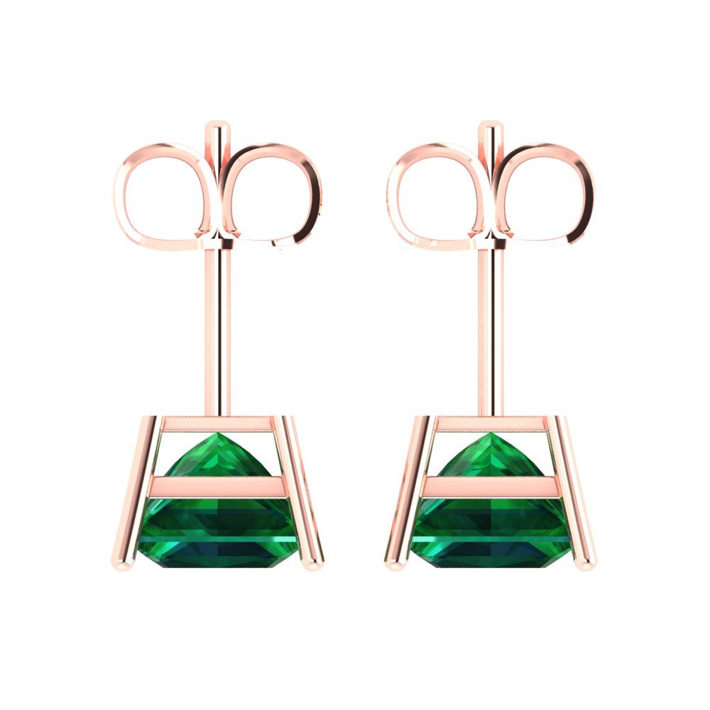 4cttw Princess Cut Simulated Emerald Gold-Plated 925 Silver Push Back Stud Earrings