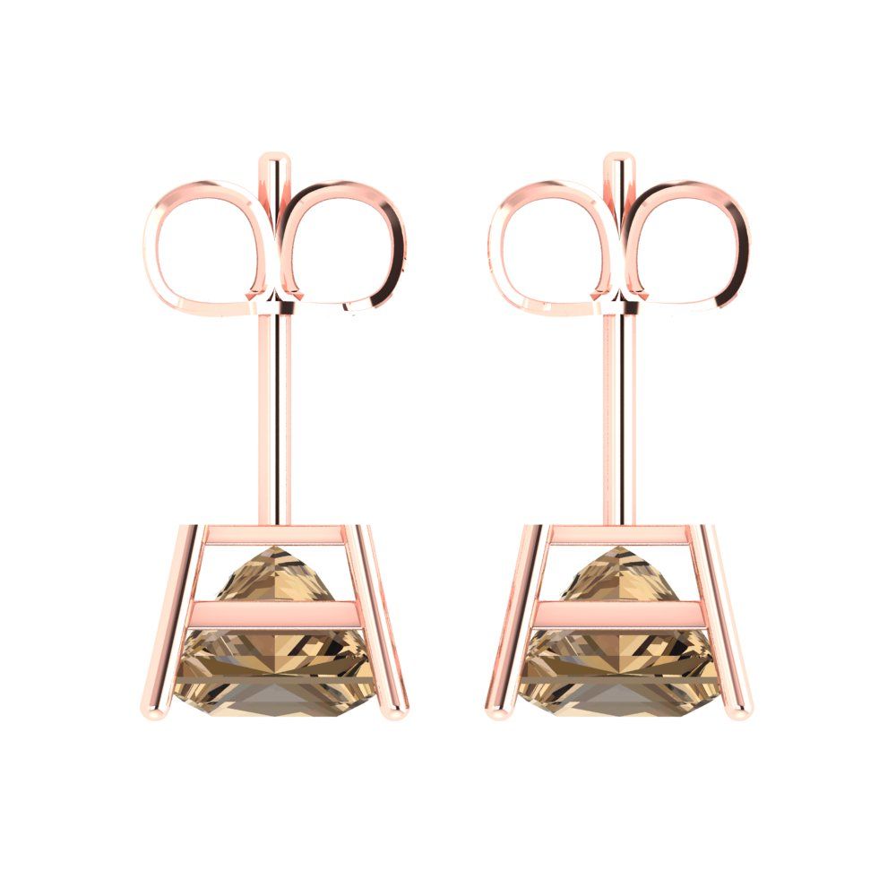 4cttw Princess Cut Simulated Champagne Diamond Gold-Plated 925 Silver Push Back Stud Earrings