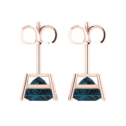 4cttw Princess Cut Natural London Blue Topaz Gold-Plated 925 Silver Push Back Stud Earrings