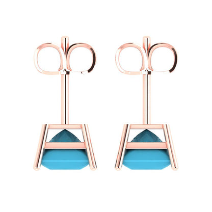 4cttw Princess Cut Simulated Turquoise Gold-Plated 925 Silver Push Back Stud Earrings