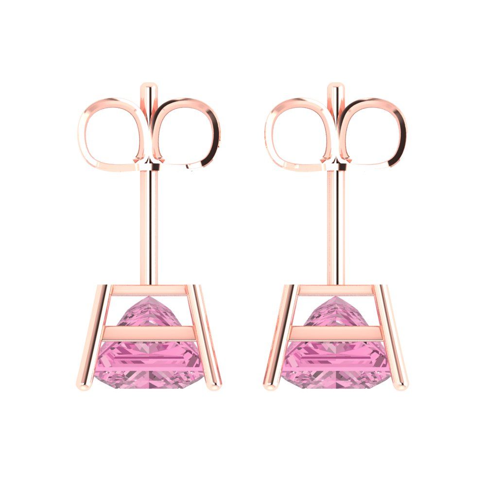 4cttw Princess Cut Simulated Pink Diamond Gold-Plated 925 Silver Push Back Stud Earrings