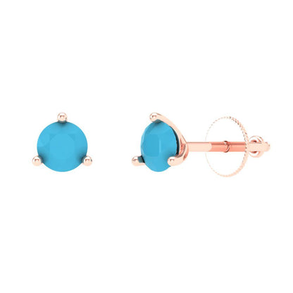 1 ctw Turquoise Studs Earrings | 5mm Round Cut White Gold Screw back | December Birthstone