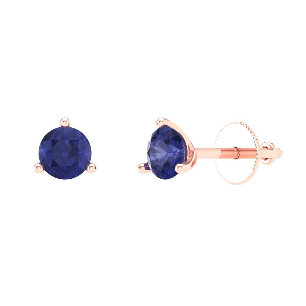 1 ctw Tanzanite Studs Earrings | 5mm Round Cut White Gold Screw back | December Birthstone