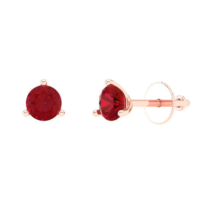 1 ctw Ruby Studs Earrings | 5mm Round Cut White Gold Screw back | July Birthstone