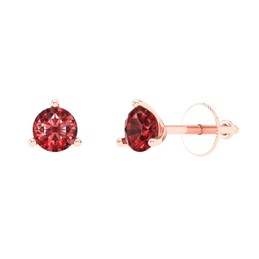 1 ctw Garnet Studs Earrings | 5mm Round Cut White Gold Screw back | January Birthstone