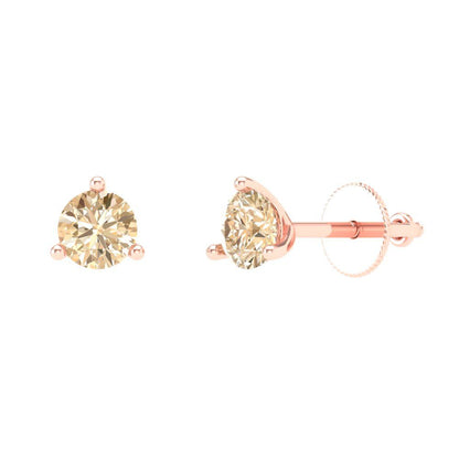 1 ctw Morganite Studs Earrings | 5mm Round Cut White Gold Screw back | February Birthstone