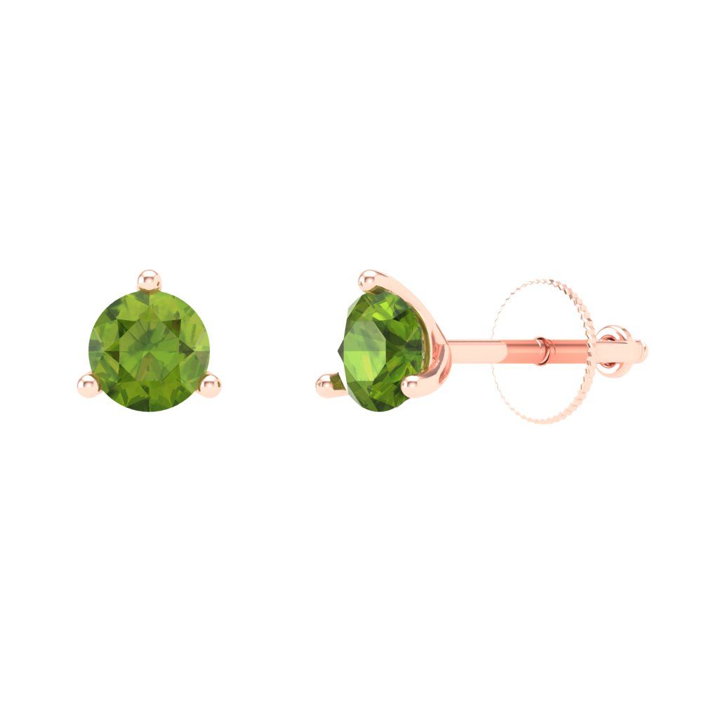 1 ctw Peridot Studs Earrings | 5mm Round Cut White Gold Screw back | August Birthstone