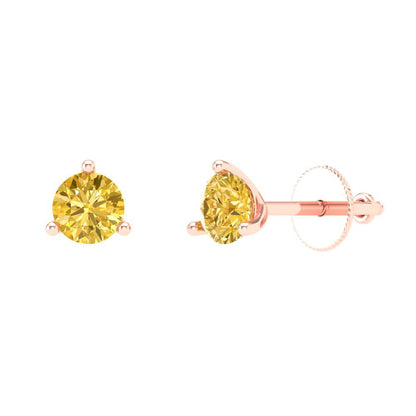 1 ctw Citrine Studs Earrings | 5mm Round Cut White Gold Screw back | November Birthstone