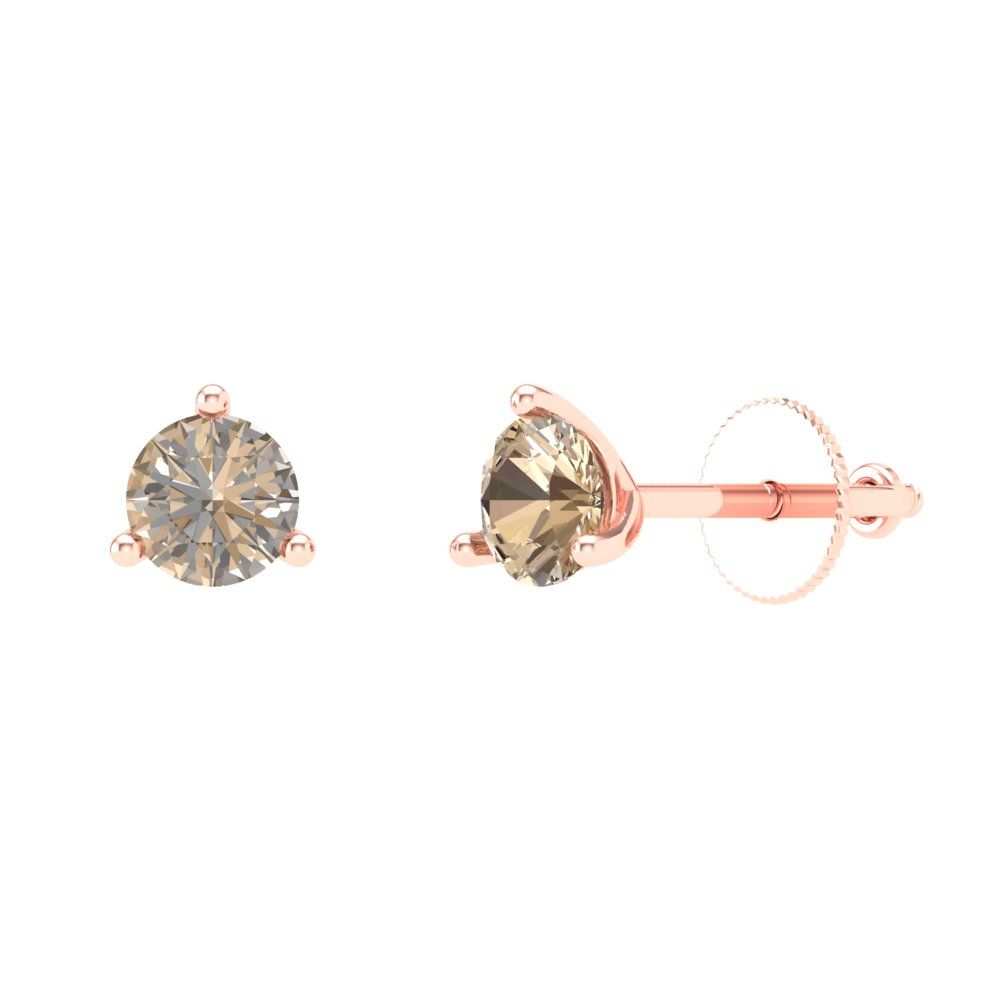 1 ctw Yellow Moissanite Studs Earrings | 5mm Round Cut White Gold Screw back | April Birthstone