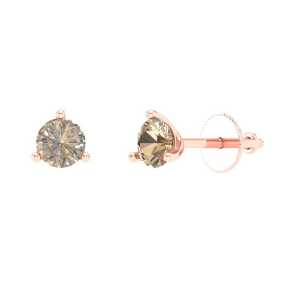 1 ctw Yellow Moissanite Studs Earrings | 5mm Round Cut White Gold Screw back | April Birthstone
