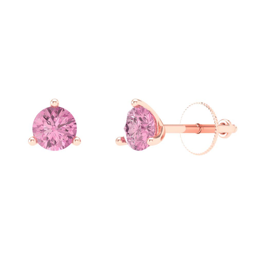 1 ctw Pink Zirconia Studs Earrings | 5mm Round Cut White Gold Screw back | April Birthstone