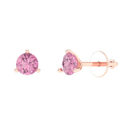 1 ctw Pink Zirconia Studs Earrings | 5mm Round Cut White Gold Screw back | April Birthstone
