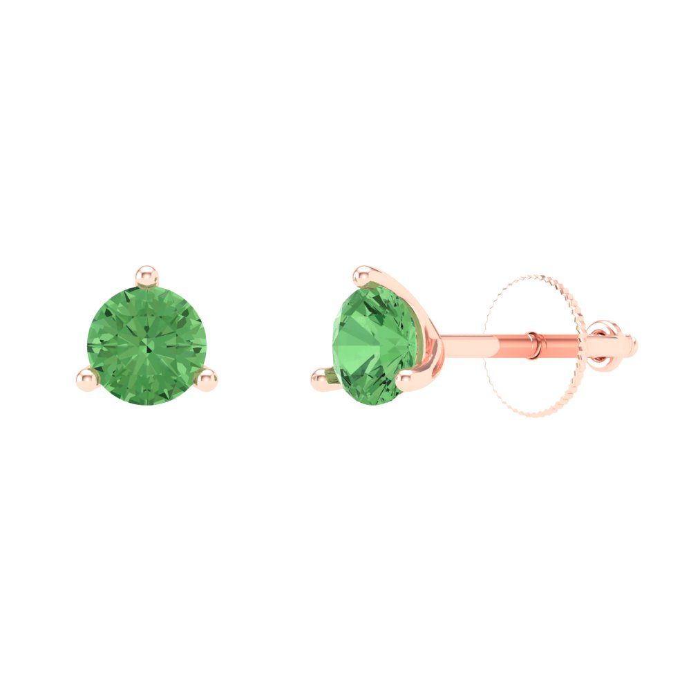 1 ctw Green Zirconia Studs Earrings | 5mm Round Cut White Gold Screw back | April Birthstone