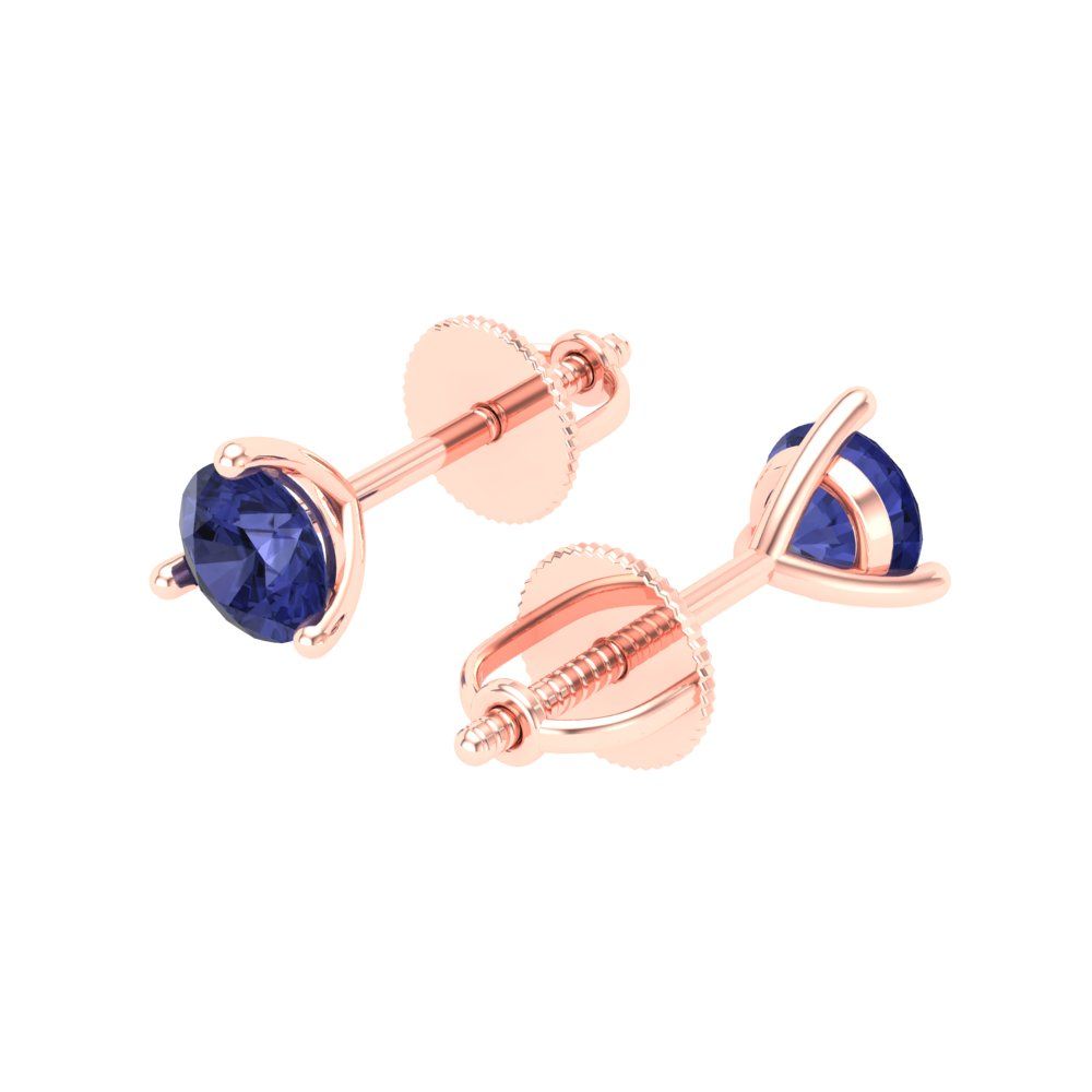 1 ctw Tanzanite Studs Earrings | 5mm Round Cut White Gold Screw back | December Birthstone