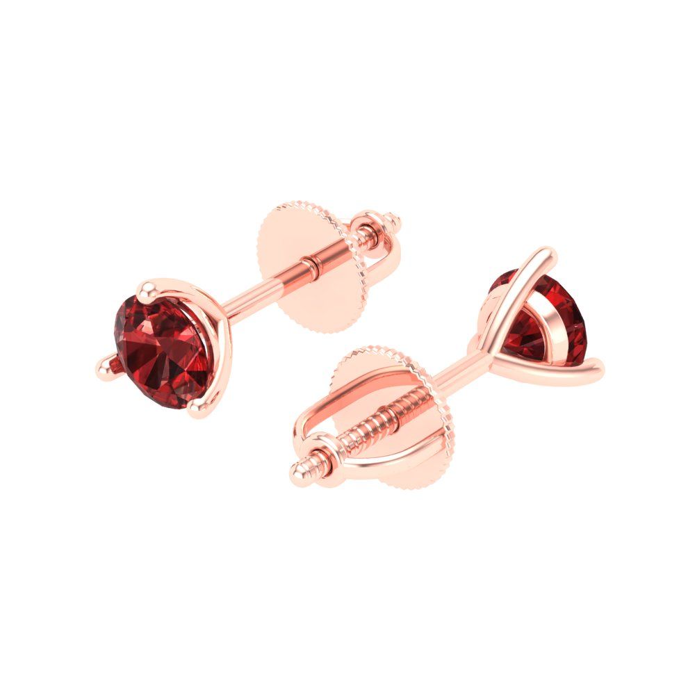 1 ctw Garnet Studs Earrings | 5mm Round Cut White Gold Screw back | January Birthstone