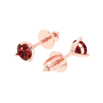 1 ctw Garnet Studs Earrings | 5mm Round Cut White Gold Screw back | January Birthstone
