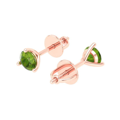 1 ctw Peridot Studs Earrings | 5mm Round Cut White Gold Screw back | August Birthstone