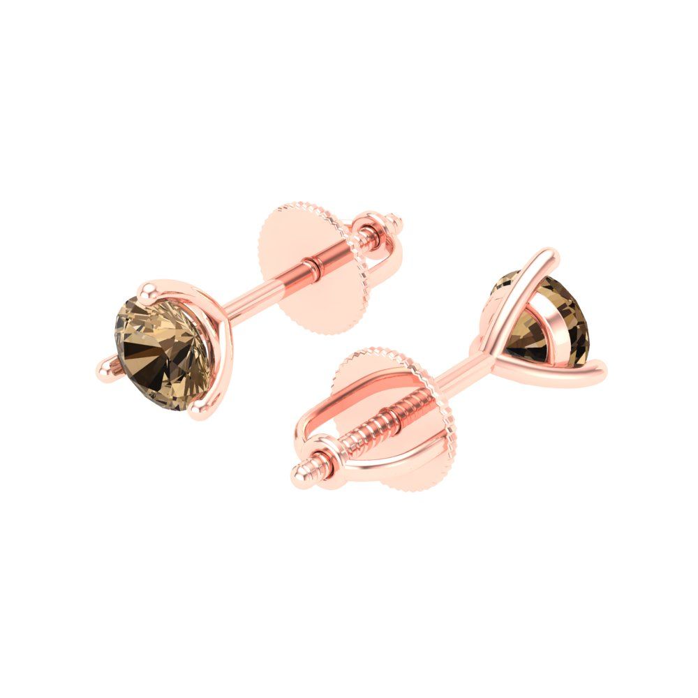 1 ctw Champagne Studs Earrings | 5mm Round Cut White Gold Screw back | April Birthstone