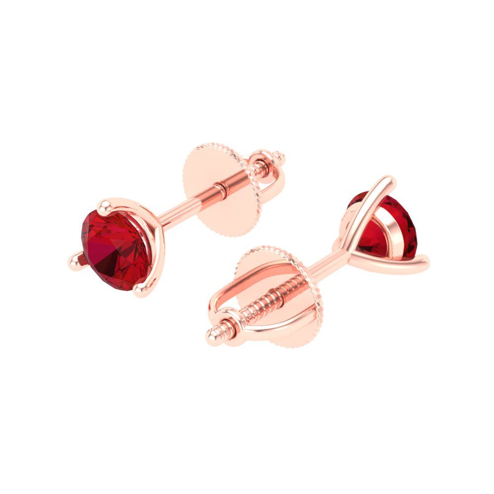 1 ctw Ruby Studs Earrings | 5mm Round Cut White Gold Screw back | July Birthstone