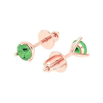 1 ctw Green Zirconia Studs Earrings | 5mm Round Cut White Gold Screw back | April Birthstone