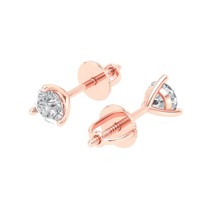 1 ctw Moissanite Studs Earrings | 5mm Round Cut White Gold Screw back | April Birthstone