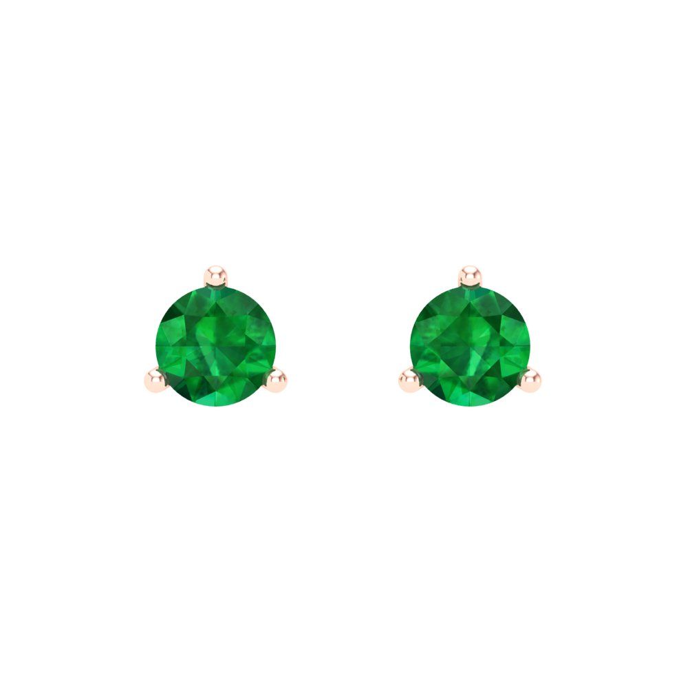 1 ctw Emerald Studs Earrings | 5mm Round Cut White Gold Screw back | May Birthstone