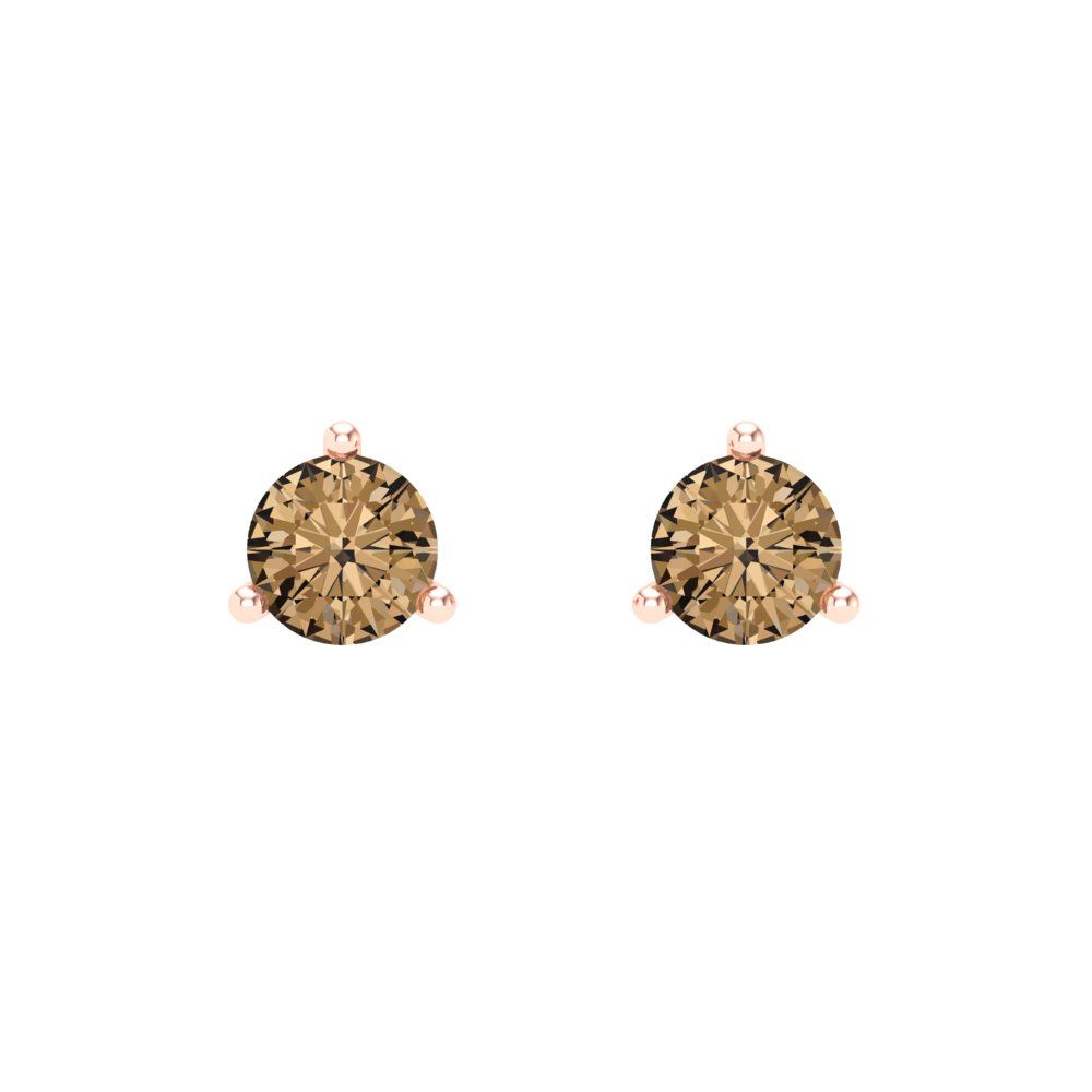 1 ctw Champagne Studs Earrings | 5mm Round Cut White Gold Screw back | April Birthstone