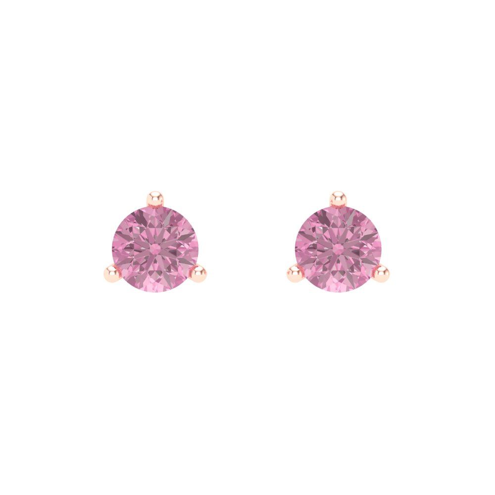 1 ctw Pink Zirconia Studs Earrings | 5mm Round Cut White Gold Screw back | April Birthstone