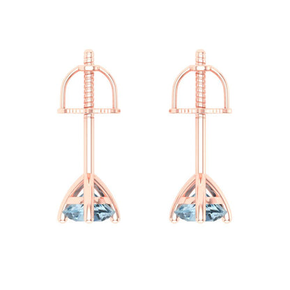 1 ctw Aquamarine Studs Earrings | 5mm Round Cut White Gold Screw back | March Birthstone
