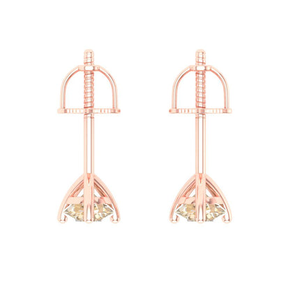 1 ctw Morganite Studs Earrings | 5mm Round Cut White Gold Screw back | February Birthstone