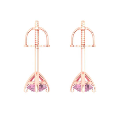 1 ctw Pink Zirconia Studs Earrings | 5mm Round Cut White Gold Screw back | April Birthstone