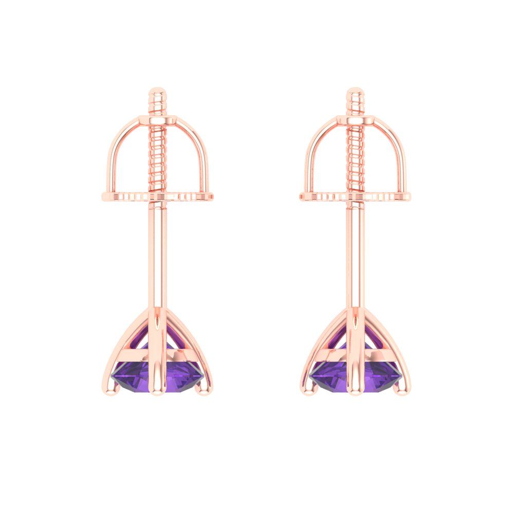 1 ctw Amethyst Studs Earrings | 5mm Round Cut White Gold Screw back | February Birthstone