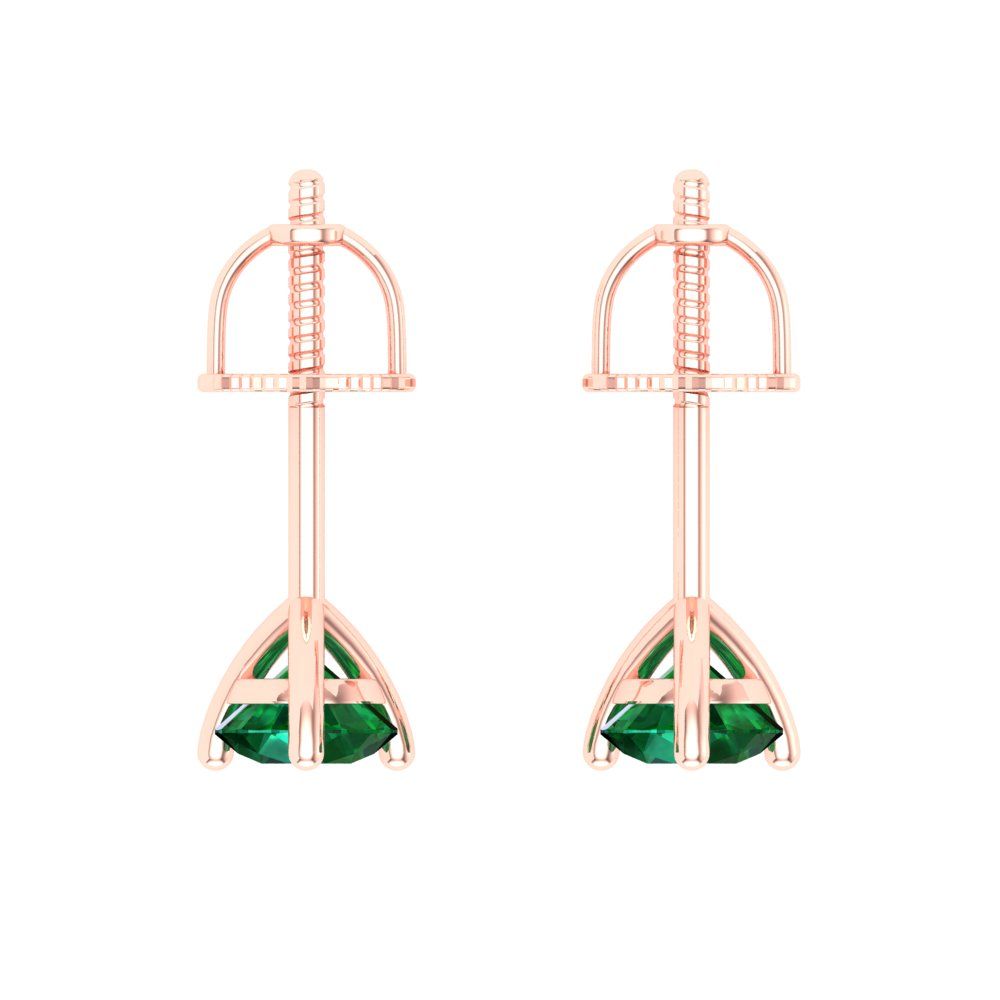 1 ctw Emerald Studs Earrings | 5mm Round Cut White Gold Screw back | May Birthstone