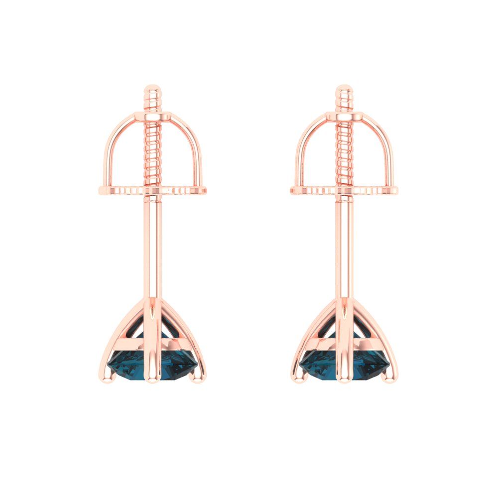 1 ctw London Blue Topaz Studs Earrings | 5mm Round Cut White Gold Screw back | December Birthstone