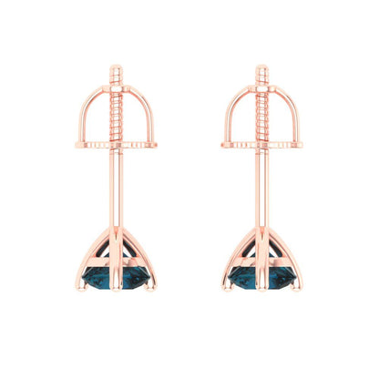 1 ctw London Blue Topaz Studs Earrings | 5mm Round Cut White Gold Screw back | December Birthstone