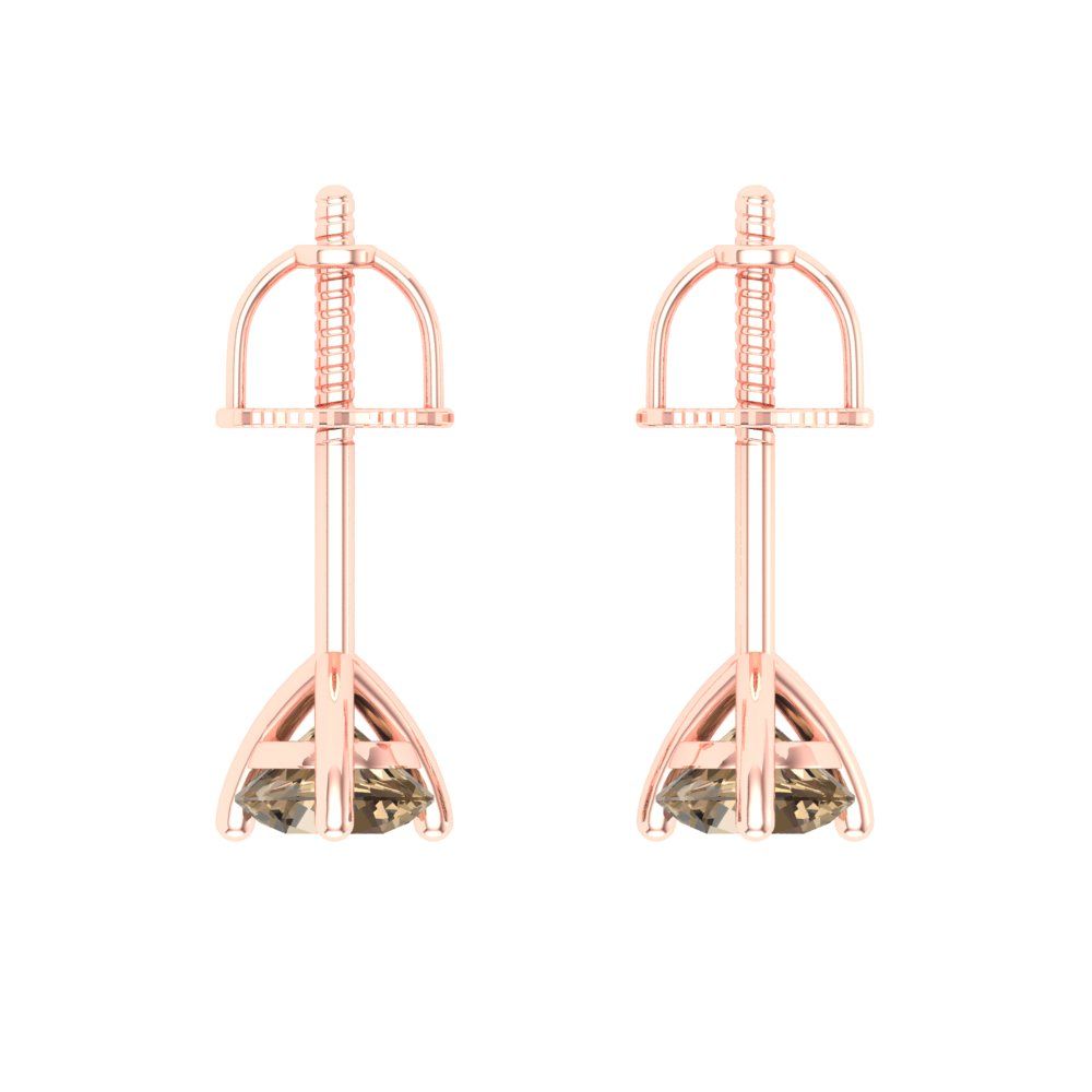 1 ctw Champagne Studs Earrings | 5mm Round Cut White Gold Screw back | April Birthstone