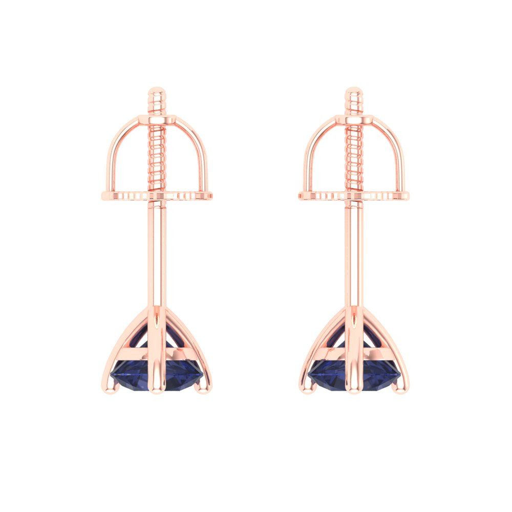 1 ctw Blue Sapphire Studs Earrings | 5mm Round Cut White Gold Screw back | September Birthstone
