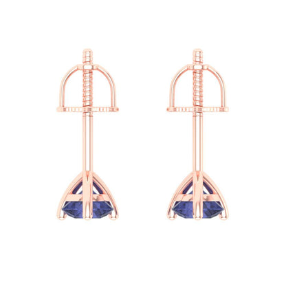 1 ctw Tanzanite Studs Earrings | 5mm Round Cut White Gold Screw back | December Birthstone