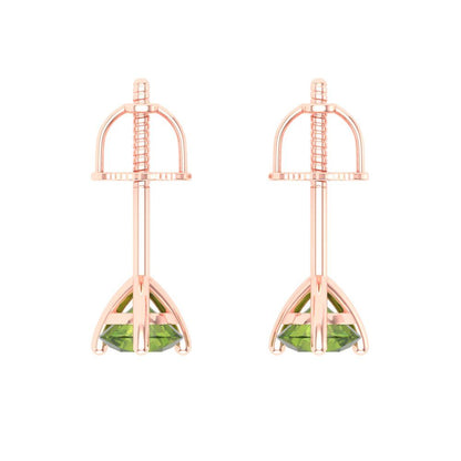 1 ctw Peridot Studs Earrings | 5mm Round Cut White Gold Screw back | August Birthstone