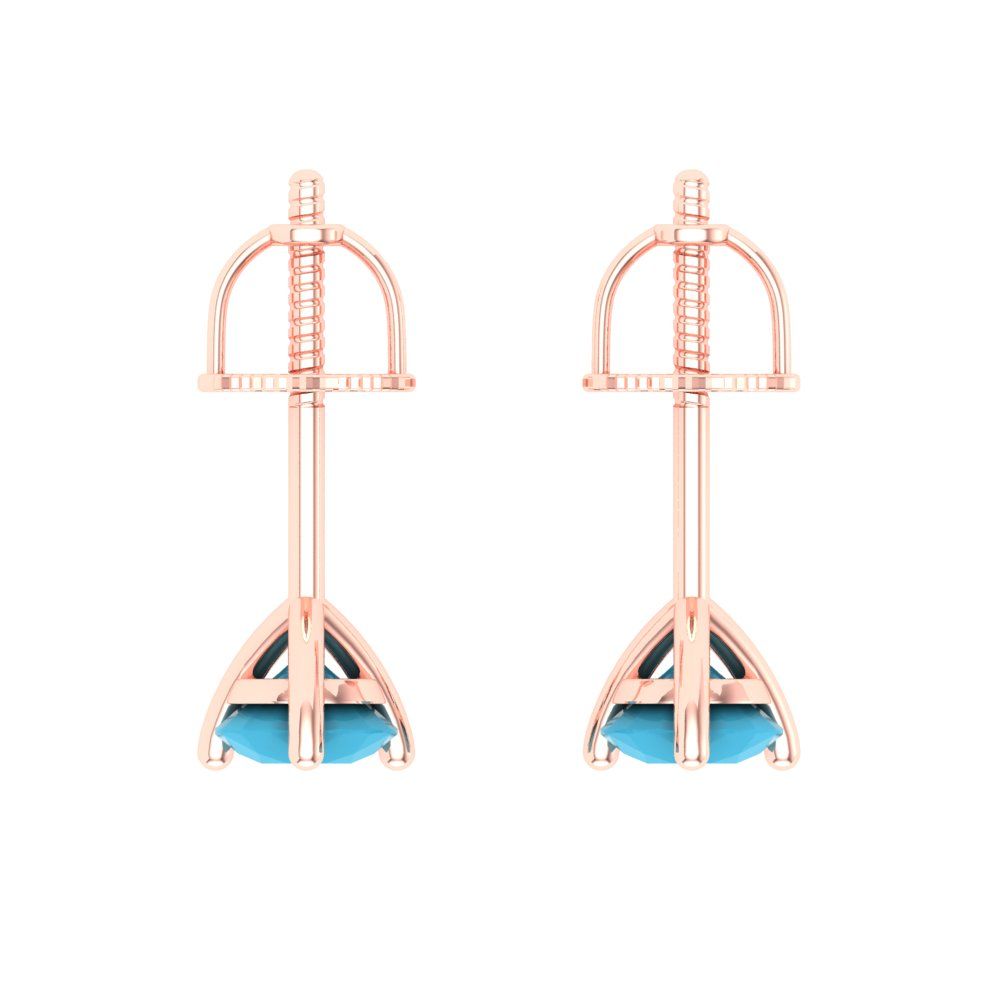 1 ctw Turquoise Studs Earrings | 5mm Round Cut White Gold Screw back | December Birthstone