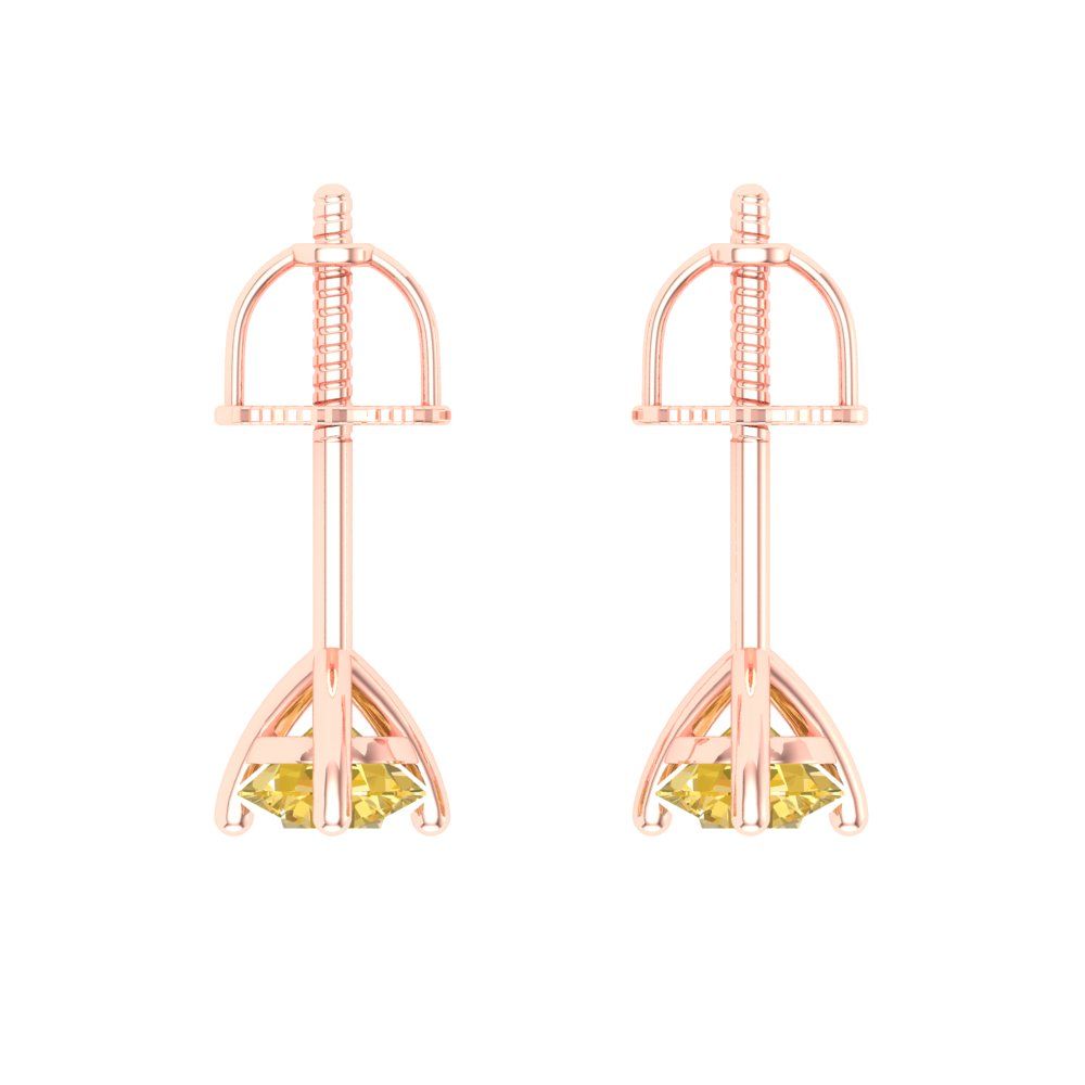 1 ctw Yellow Zirconia Studs Earrings | 5mm Round Cut White Gold Screw back | April Birthstone
