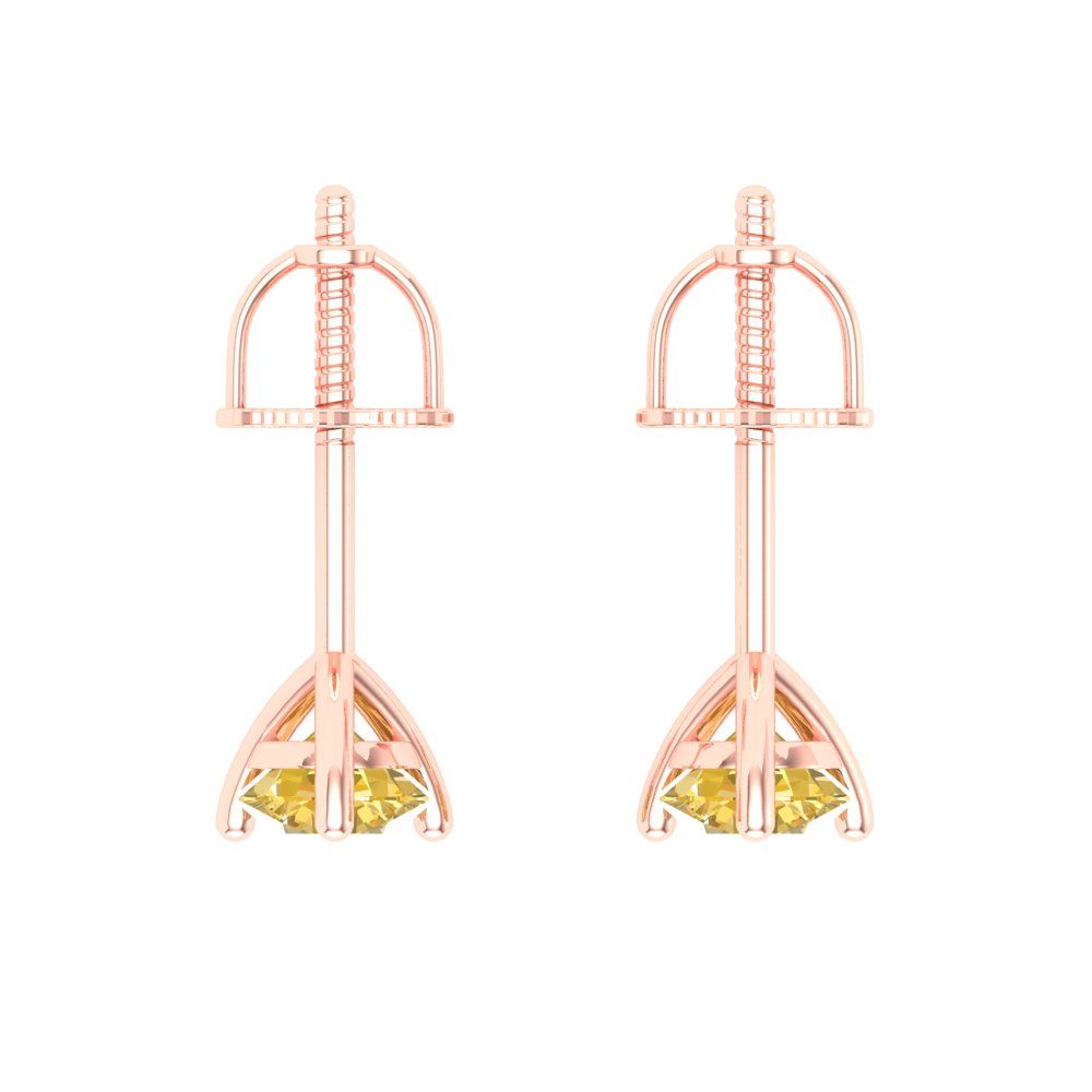 1 ctw Citrine Studs Earrings | 5mm Round Cut White Gold Screw back | November Birthstone