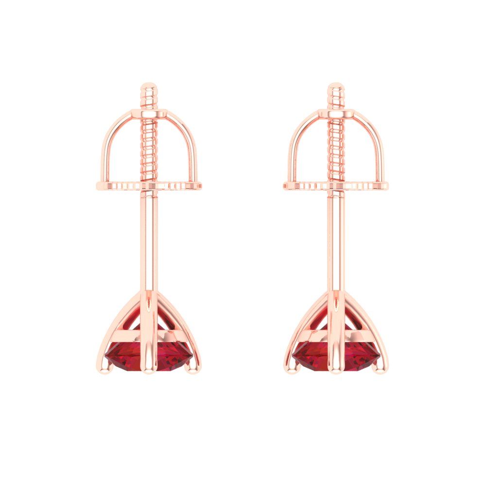 1 ctw Ruby Studs Earrings | 5mm Round Cut White Gold Screw back | July Birthstone
