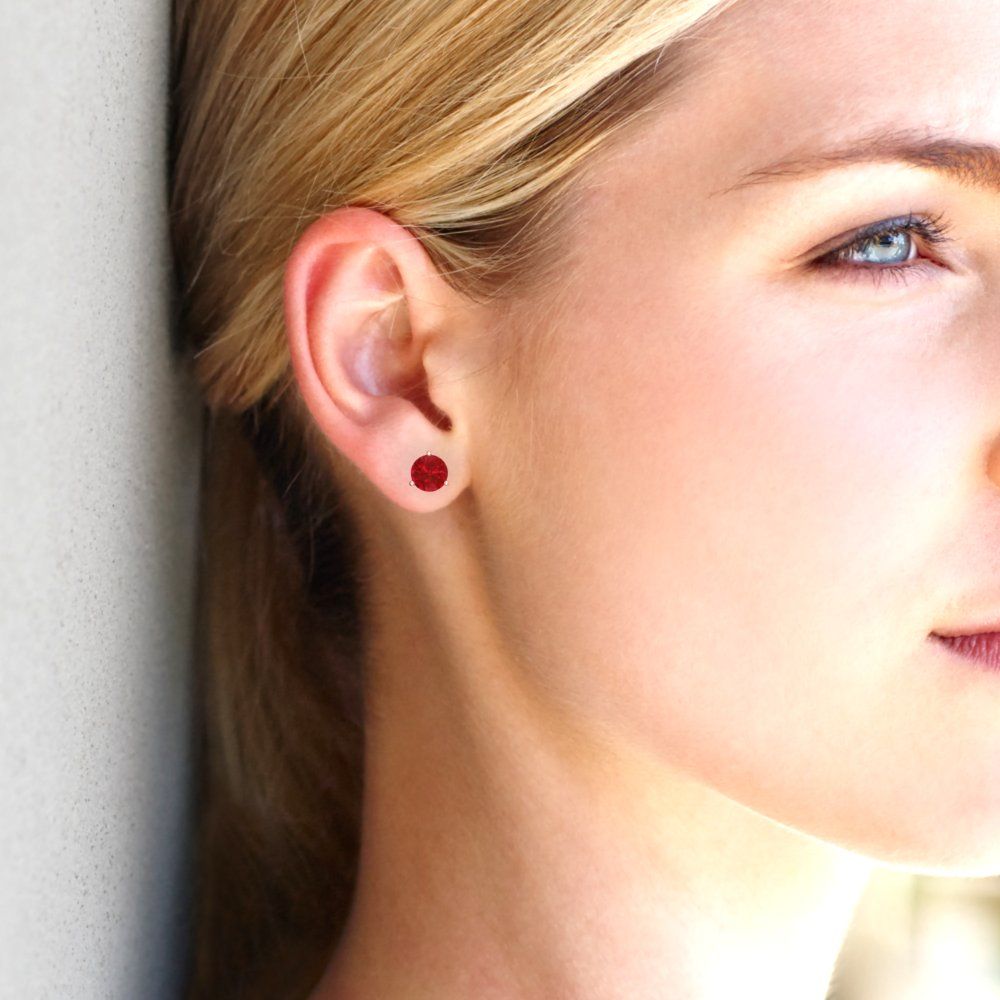 1 ctw Pink Tourmaline Studs Earrings | 5mm Round Cut White Gold Screw back | April Birthstone