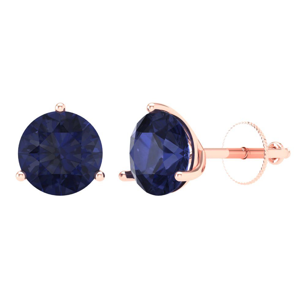 4 ctw Blue Sapphire Studs Earrings | 8.0mm Round Cut White Gold Screw back | September Birthstone
