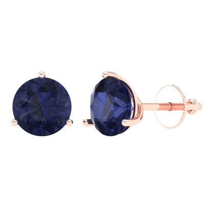 4 ctw Blue Sapphire Studs Earrings | 8.0mm Round Cut White Gold Screw back | September Birthstone