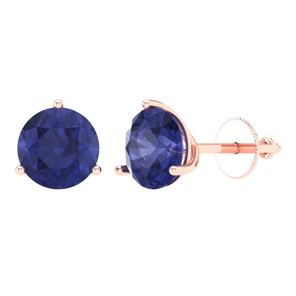4 ctw Tanzanite Studs Earrings | 8.0mm Round Cut White Gold Screw back | December Birthstone